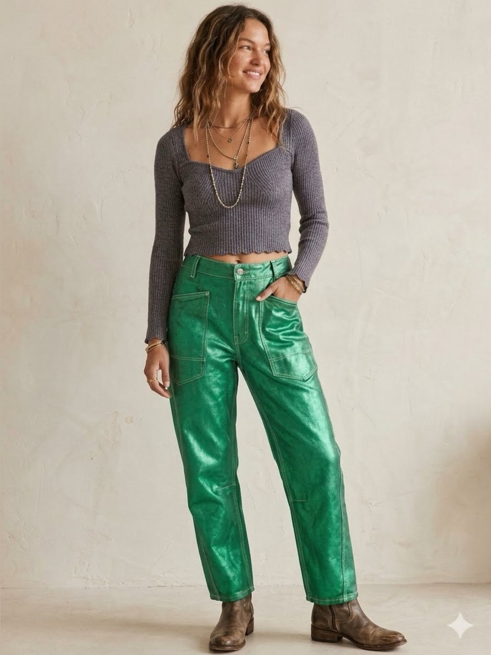 Free People Factory sample, metallic jeans without tags.